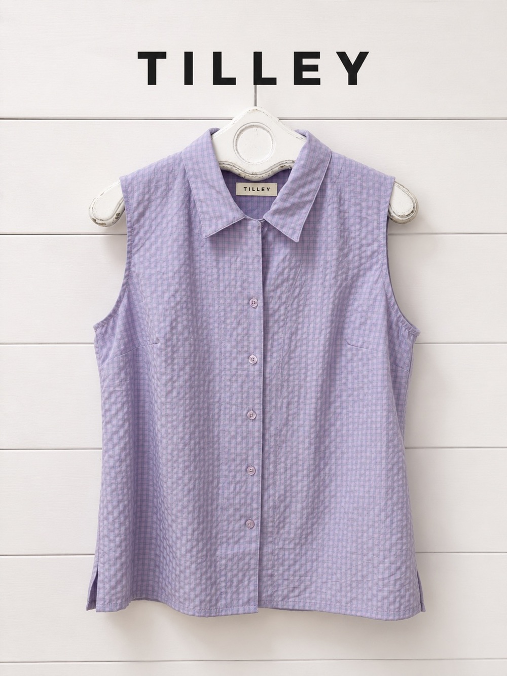 Tilley Endurables Sleeveless Check Shirt – Lilac – Size M
